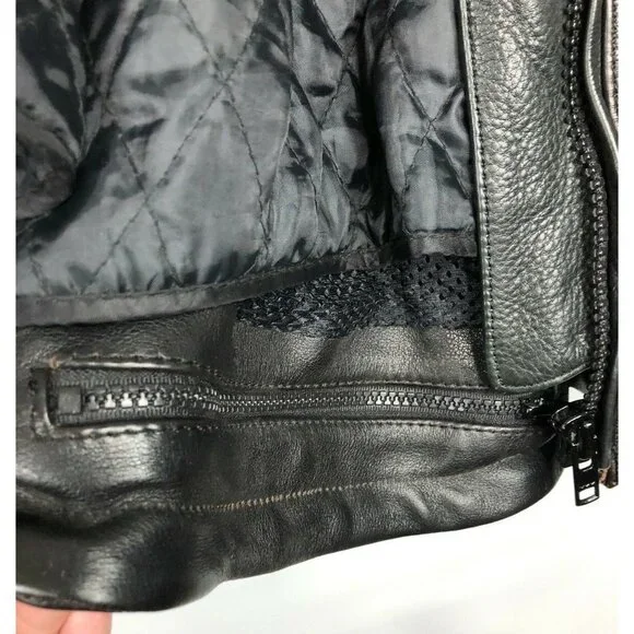 UNIK Ultra Heavy LEATHER Motorcycle Zip Buckle Lined Jacket Womens Size S Black - Picture 6 of 12